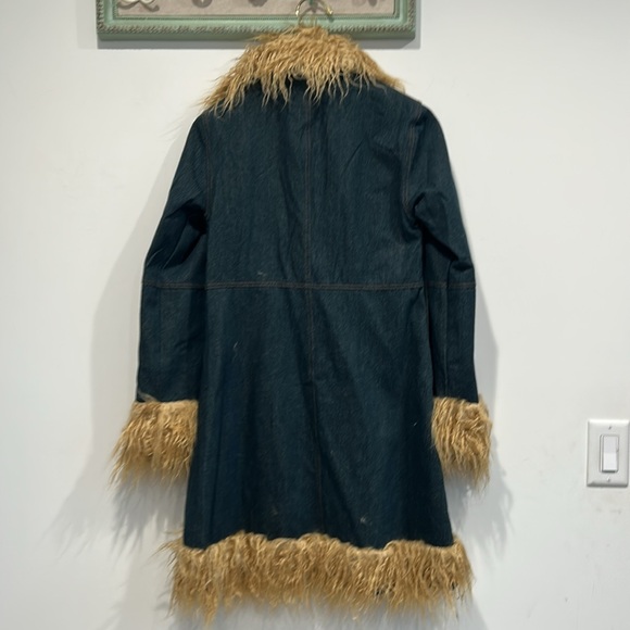 Current Mood Penny Lane Tan Faux Fur Trim Bohemian Denim Coat small new w tags - Picture 6 of 6